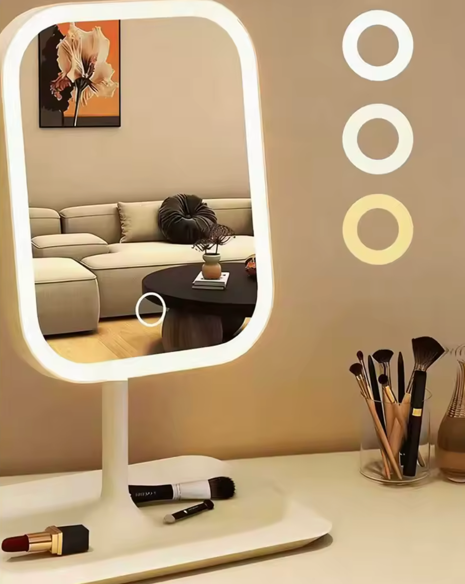LED Kosmetikspiegel mit 3 Lichtfarben und 10-facher Vergrößerung – Touch-Bedienung