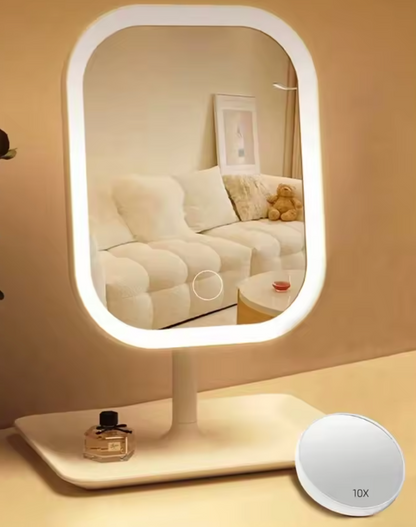 LED Kosmetikspiegel mit 3 Lichtfarben und 10-facher Vergrößerung – Touch-Bedienung