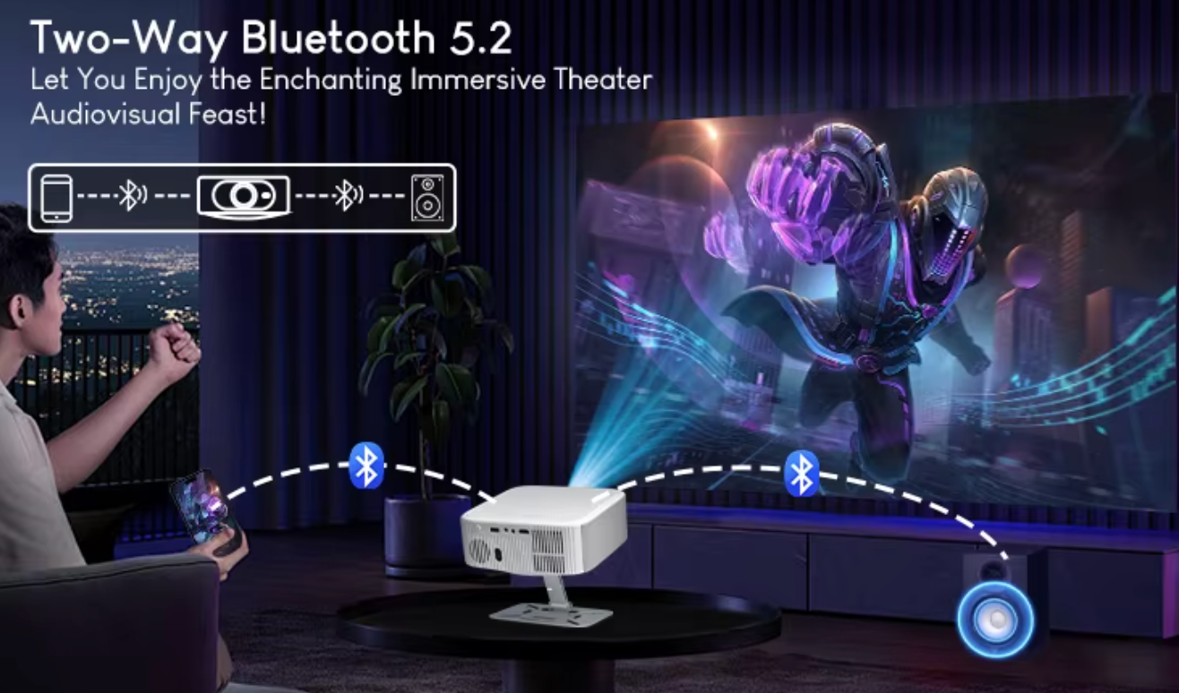 VisionGo – inteligentny projektor 8k Premium – Android 13, 1080P, WiFi 6, BT 5.2, 12000 lumenów