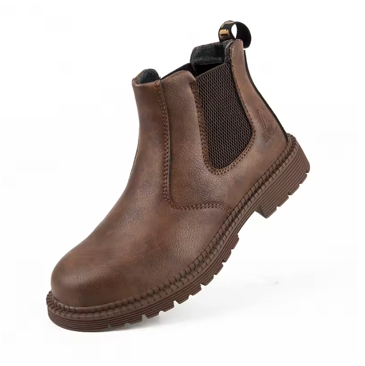 Wasserdichte Sicherheits-Arbeits Stiefel mit Stahlkappe – Robuste Leder-Arbeitsschuhe für Bau & Handwerk Braun
