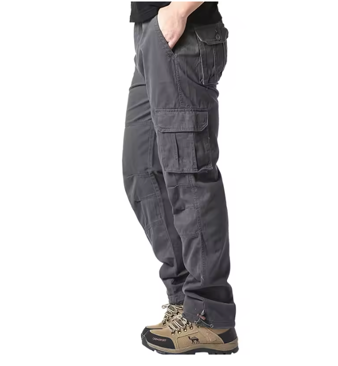 Men's cargo trousers made of cotton - loose outdoor jogging and work trousers with elastic waistband and large pockets