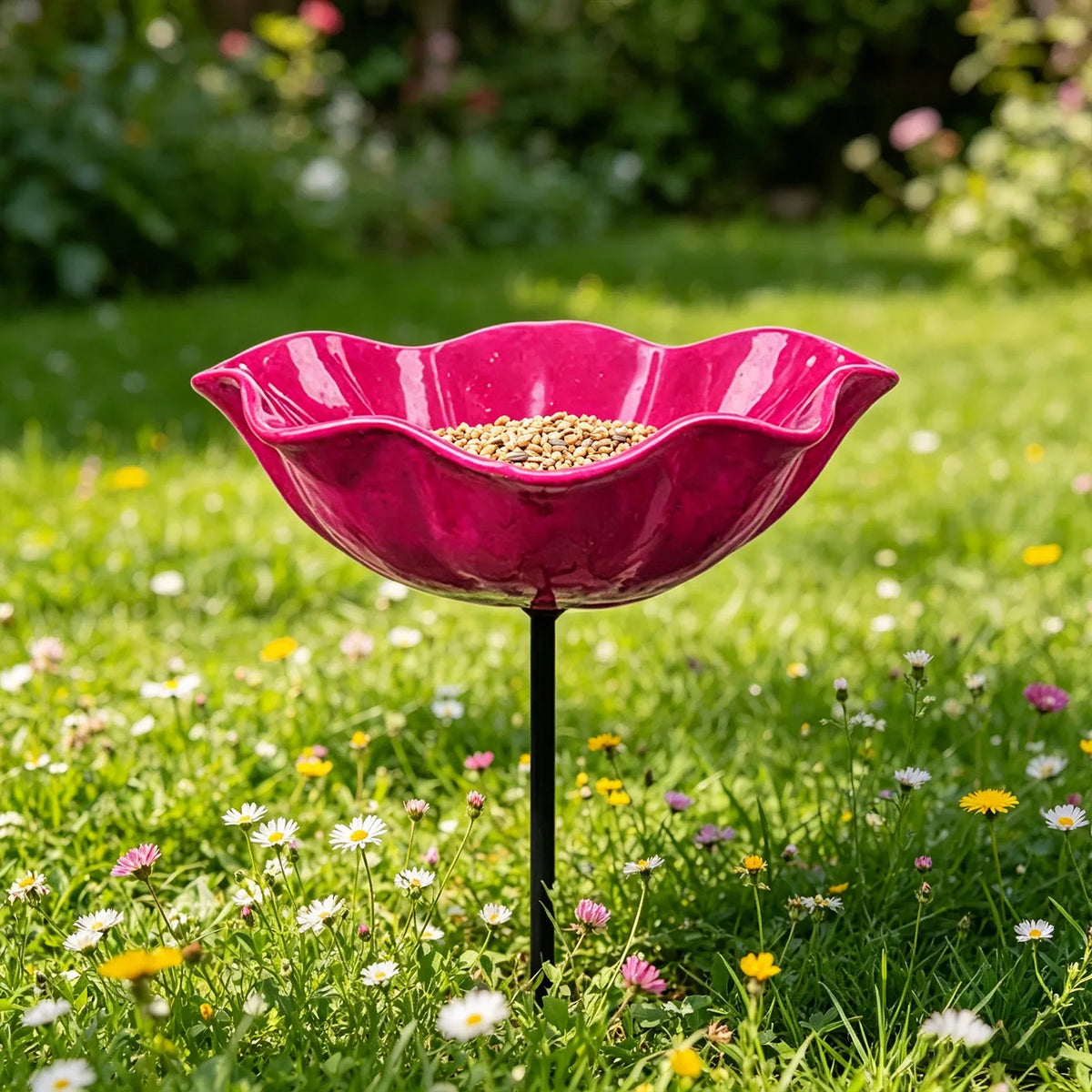 Blütenförmige Vogelfutterstation für Garten mit Wasserstelle | Attraktive Dekoration für Vögel und Bestäuber 2