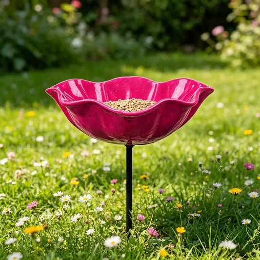 Blütenförmige Vogelfutterstation für Garten mit Wasserstelle | Attraktive Dekoration für Vögel und Bestäuber 2