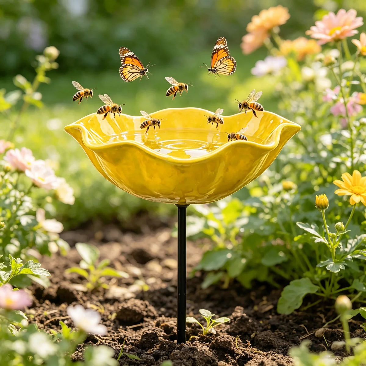 Blütenförmige Vogelfutterstation für Garten mit Wasserstelle | Attraktive Dekoration für Vögel und Bestäuber 3