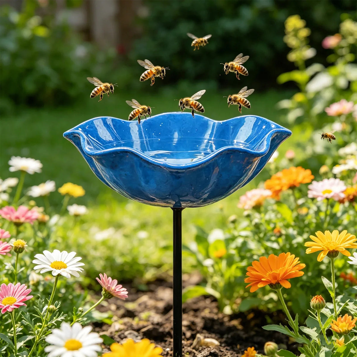 Blütenförmige Vogelfutterstation für Garten mit Wasserstelle | Attraktive Dekoration für Vögel und Bestäuber 4