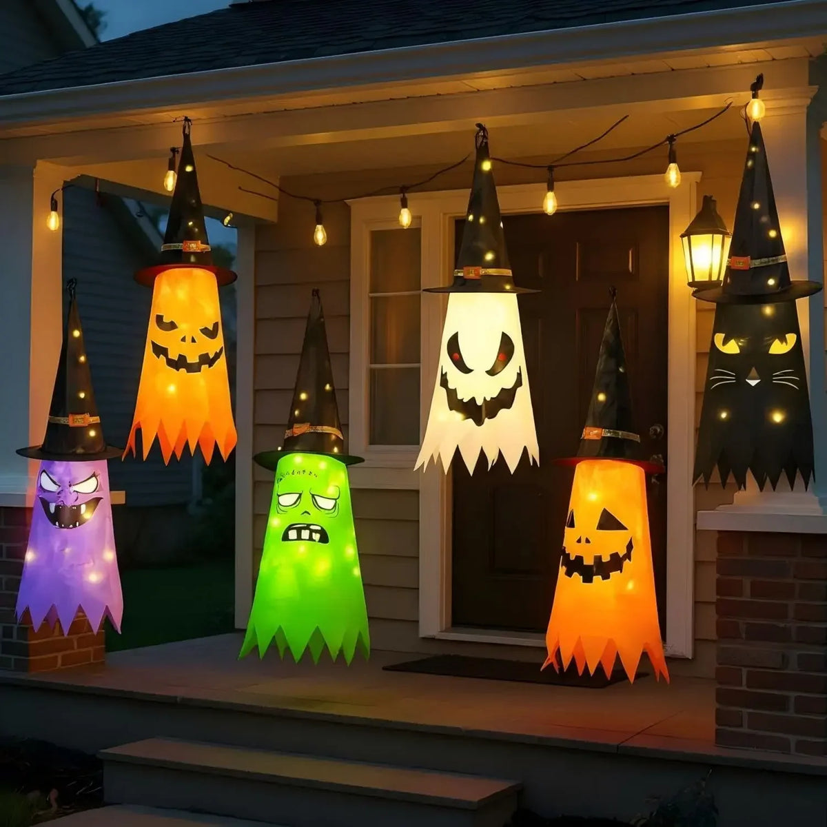 Bunte Hexenhut-Laternen | 6er-Pack Leuchtende Halloween-Dekoration für Gruselige Stimmung 7