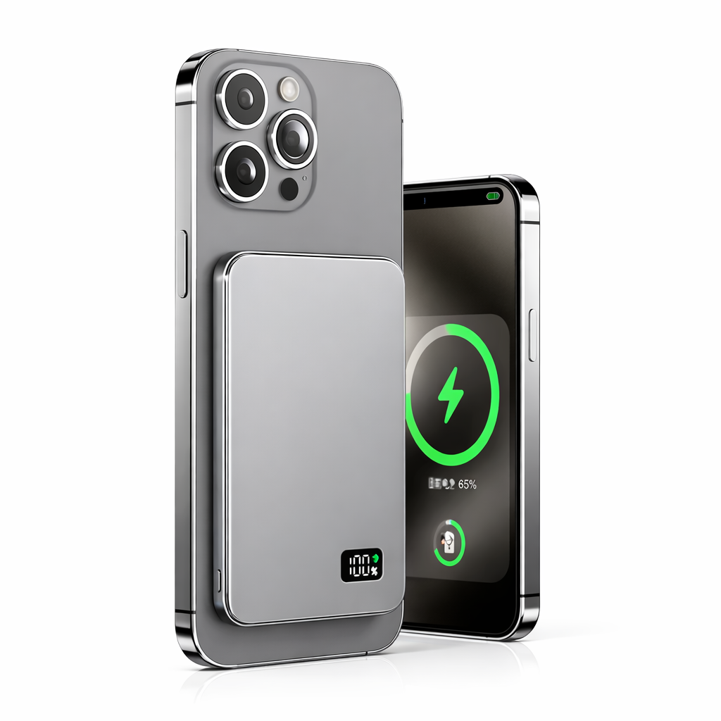 Ultradünne MagSafe Powerbank 10000 mAh – Magnetische kabellose Schnellladung – Tragbarer Akku