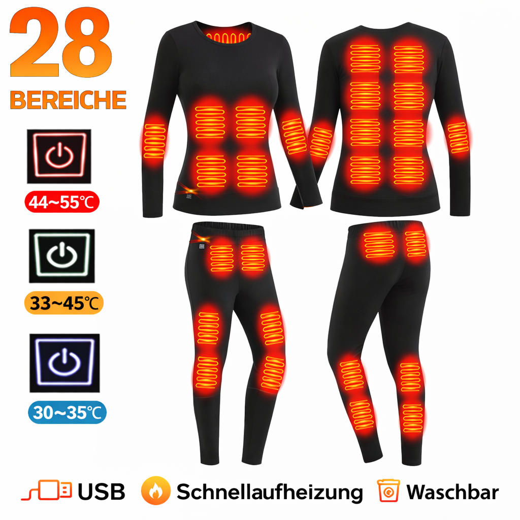 Podgrzewany zestaw bielizny termicznej — zasilany przez USB, 3 stopnie ogrzewania, wyłącznik bezpieczeństwa, można prać w pralce, dla mężczyzn i kobiet