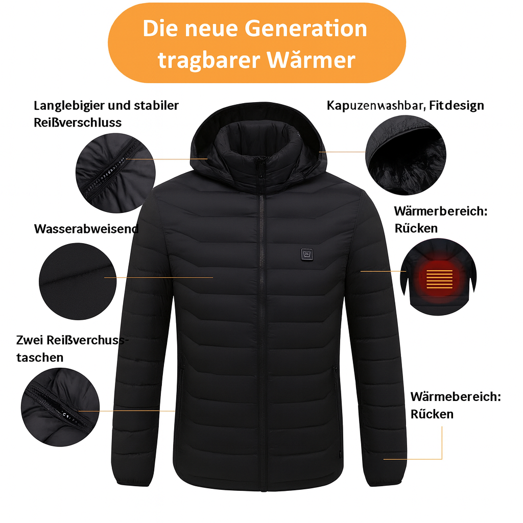 Beheizbare Pufferjacke mit 3 Heizzonen – USB Wärmejacke für Damen & Herren