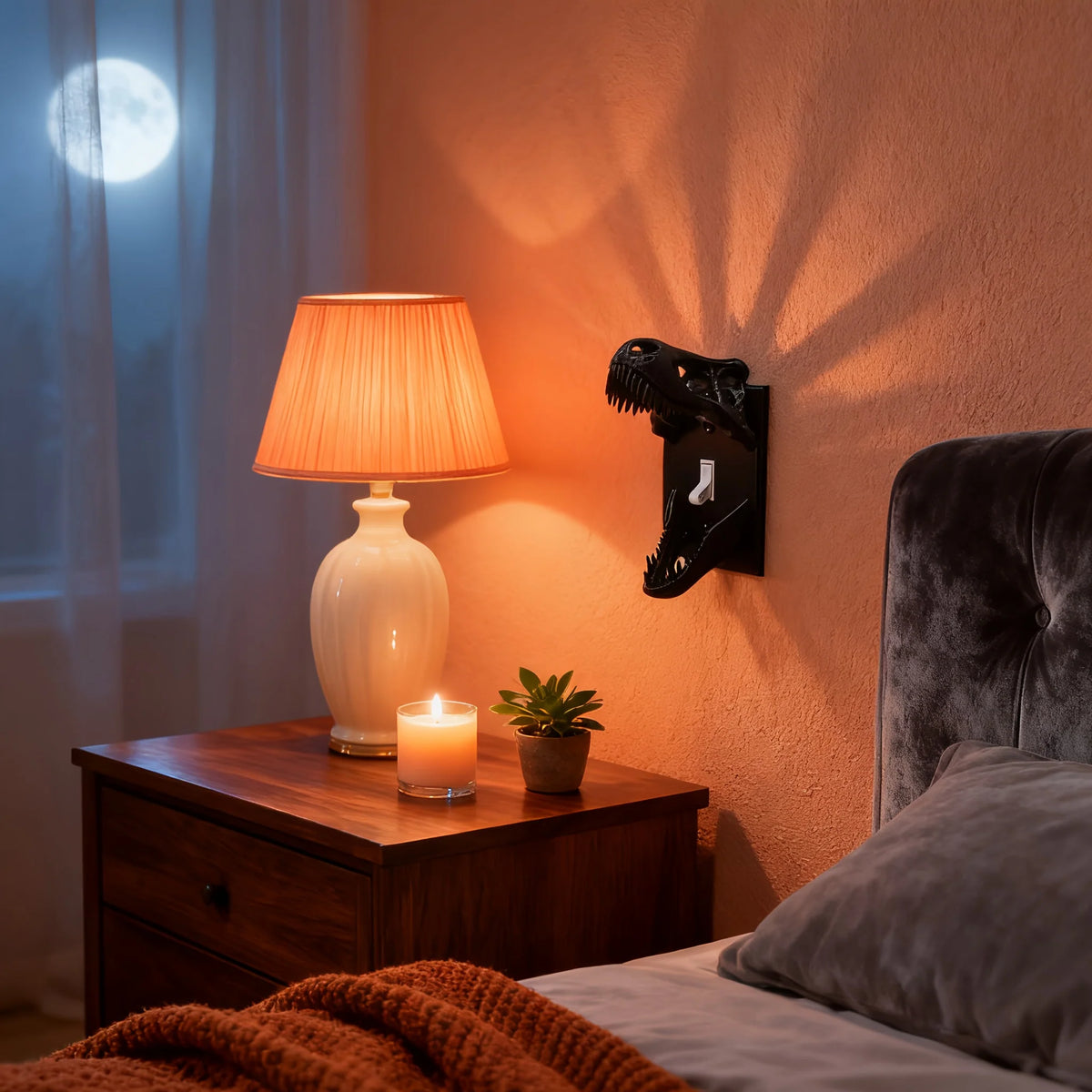 Dinosaurier Dekor | T-Rex Schädel Schalterabdeckung mit 3D-Design | Einzigartiges Wohnaccessoire für Dinosaurier-Fans 4