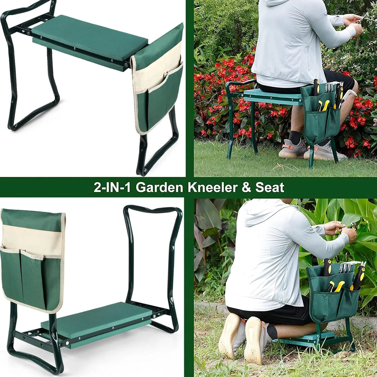 Faltbare Gartenbank | 2-in-1 Kniebank mit Weicher Polsterung | Bequemer Sitz für Müheloses Gärtnern 1