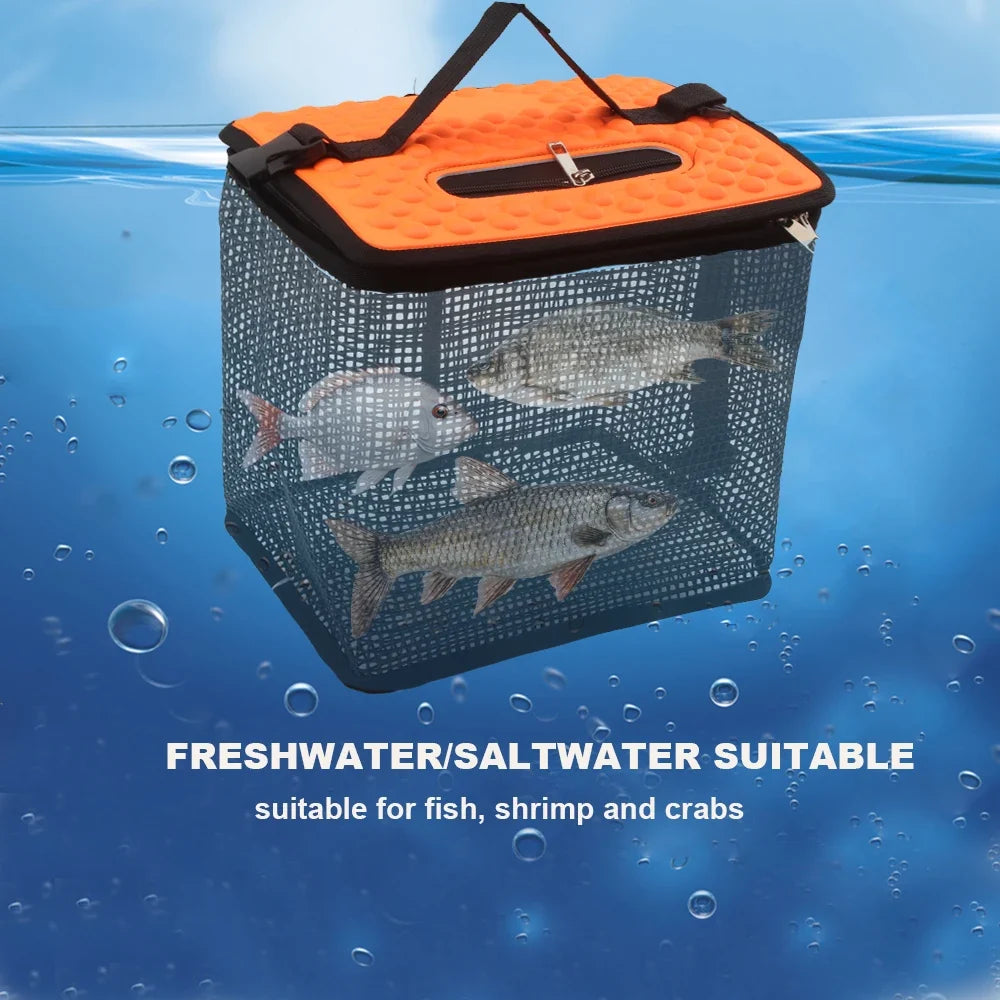 Faltbarer Fischkorb | Schwimmender Angelkorb mit Atmungsaktivem Netz | Praktische Lösung für Fisch und Köder 2