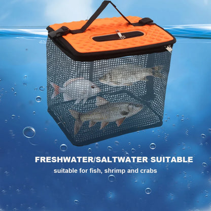 Faltbarer Fischkorb | Schwimmender Angelkorb mit Atmungsaktivem Netz | Praktische Lösung für Fisch und Köder 2