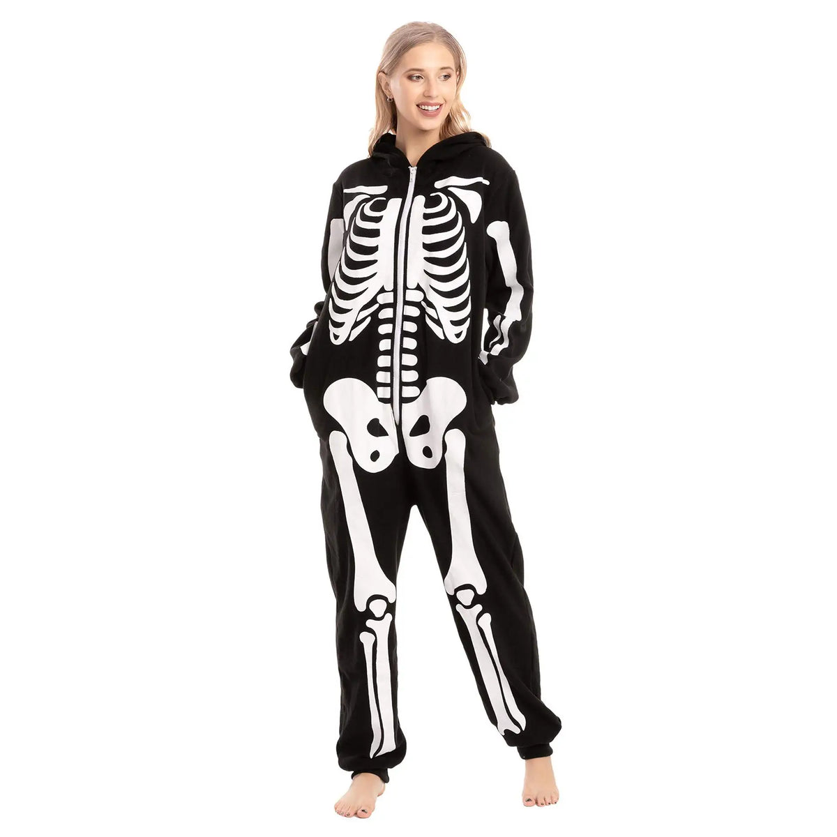 Familien-Skelett-Kostüm | Kapuzenoverall mit Markanten Knochengrafiken | Perfekter Look für Halloween 4
