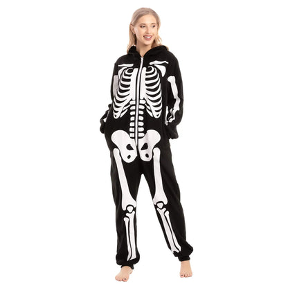 Familien-Skelett-Kostüm | Kapuzenoverall mit Markanten Knochengrafiken | Perfekter Look für Halloween 4
