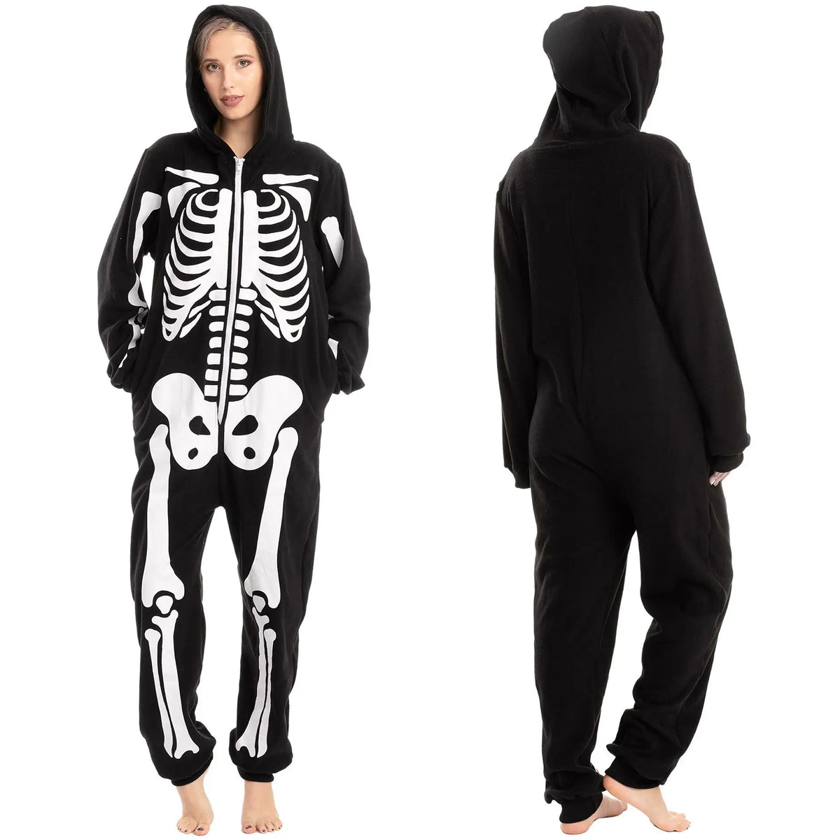 Familien-Skelett-Kostüm | Kapuzenoverall mit Markanten Knochengrafiken | Perfekter Look für Halloween 5