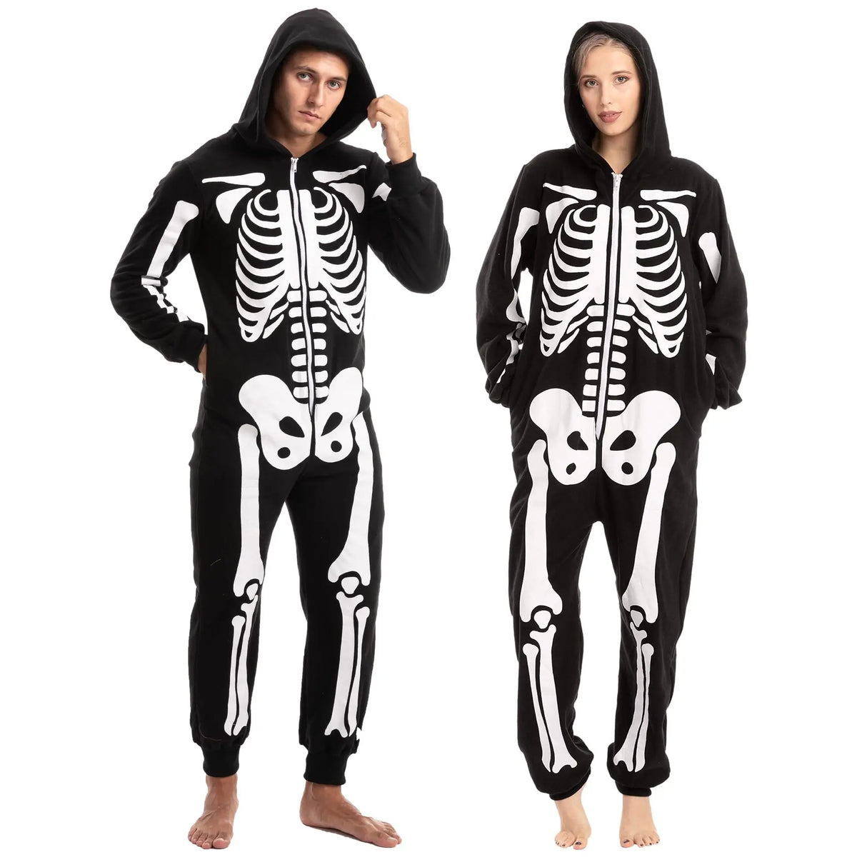 Familien-Skelett-Kostüm | Kapuzenoverall mit Markanten Knochengrafiken | Perfekter Look für Halloween 7