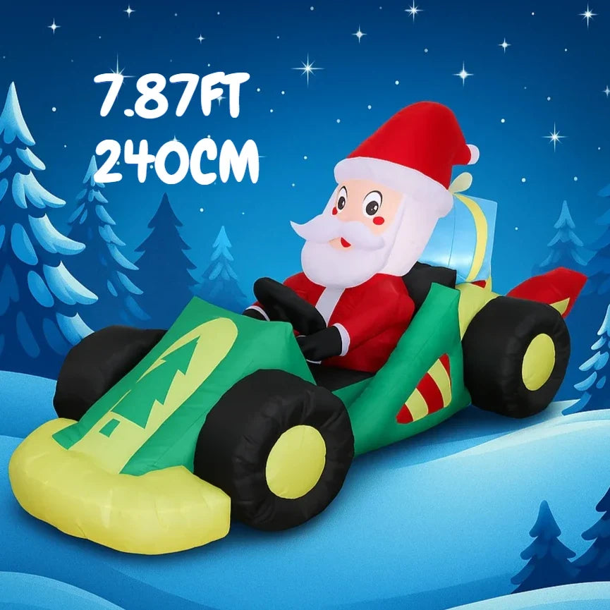 Festliche Weihnachtsdekoration | 7,9 Fuß aufblasbares Rennwagen mit Weihnachtsmann | Auffällige Garten-Deko für große Freude 1