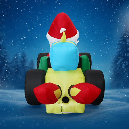 Festliche Weihnachtsdekoration | 7,9 Fuß aufblasbares Rennwagen mit Weihnachtsmann | Auffällige Garten-Deko für große Freude 4