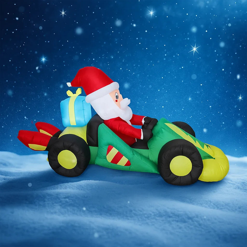 Festliche Weihnachtsdekoration | 7,9 Fuß aufblasbares Rennwagen mit Weihnachtsmann | Auffällige Garten-Deko für große Freude 5