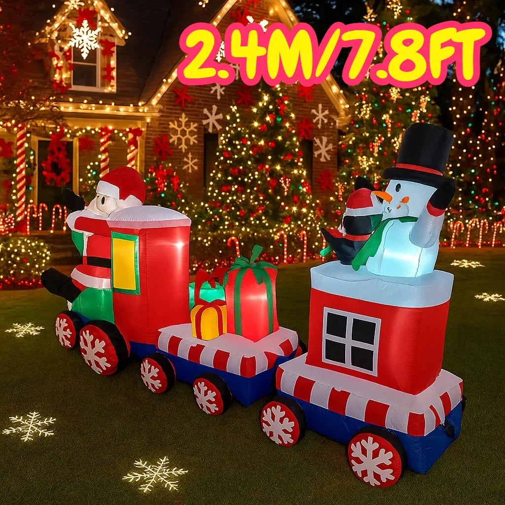 Festlicher Weihnachtsmannzug | 2,4 m Aufblasbarer Zug mit LED-Beleuchtung | Bunte Weihnachtsdekoration für den Garten 1