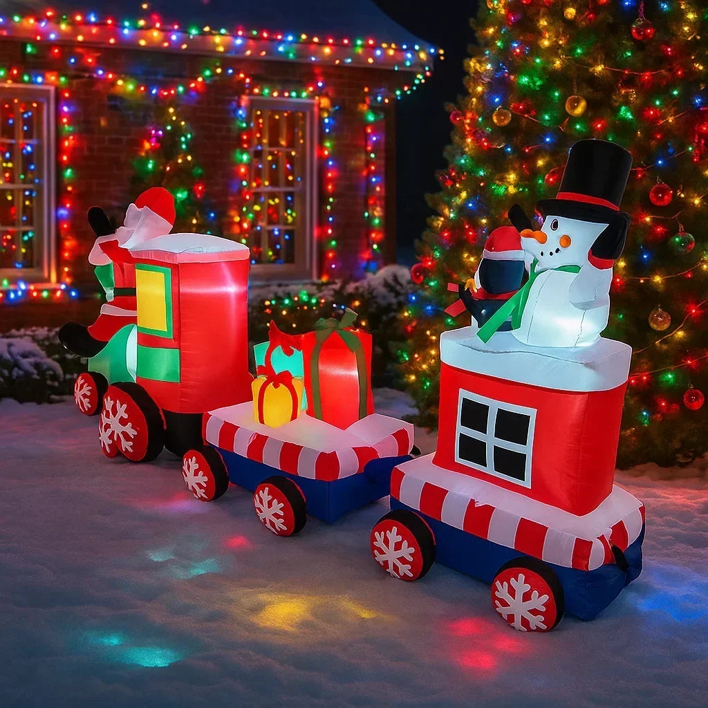 Festlicher Weihnachtsmannzug | 2,4 m Aufblasbarer Zug mit LED-Beleuchtung | Bunte Weihnachtsdekoration für den Garten 3