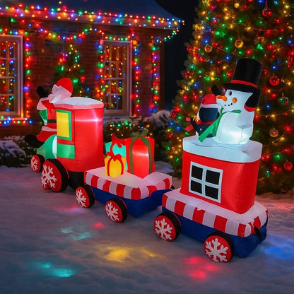 Festlicher Weihnachtsmannzug | 2,4 m Aufblasbarer Zug mit LED-Beleuchtung | Bunte Weihnachtsdekoration für den Garten 3