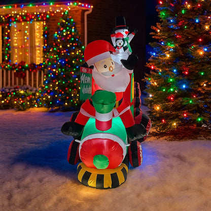 Festlicher Weihnachtsmannzug | 2,4 m Aufblasbarer Zug mit LED-Beleuchtung | Bunte Weihnachtsdekoration für den Garten 4
