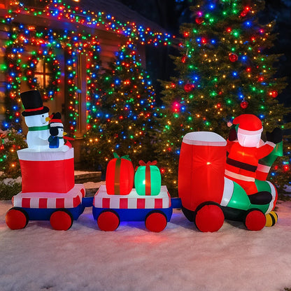 Festlicher Weihnachtsmannzug | 2,4 m Aufblasbarer Zug mit LED-Beleuchtung | Bunte Weihnachtsdekoration für den Garten 6