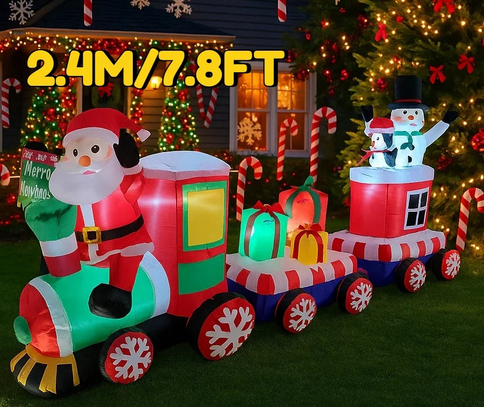 Festlicher Weihnachtsmannzug | 2,4 m Aufblasbarer Zug mit LED-Beleuchtung | Bunte Weihnachtsdekoration für den Garten 7