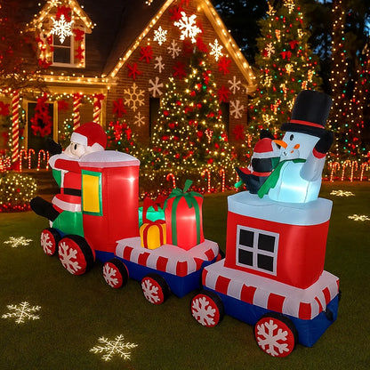 Festlicher Weihnachtsmannzug | 2,4 m Aufblasbarer Zug mit LED-Beleuchtung | Bunte Weihnachtsdekoration für den Garten 8