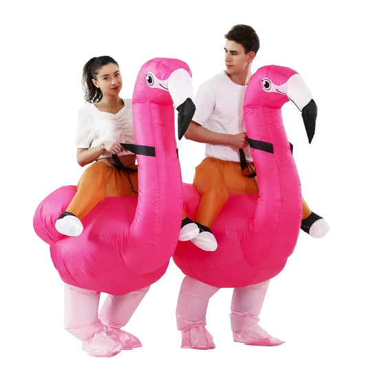 Flamingo-Kostüm | Aufblasbares Kostüm mit Illusion von Reiterbeinen | Lustiges Outfit für Partys 1