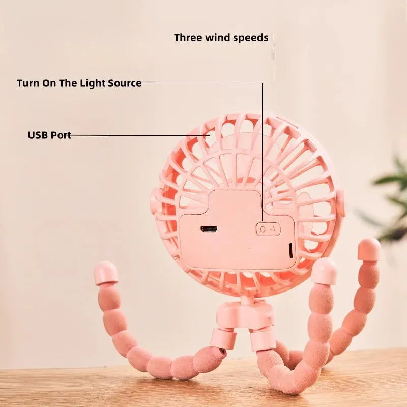 FlexiCool | Tragbarer Mini-Ventilator für Kinderwagen mit USB-Aufladung | Flexibles Design für mobile Kühlung 8