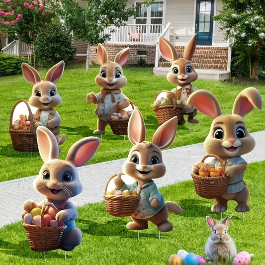 Fröhliche Gartendeko | Niedliche Osterhasen-Gartenschilder mit Wetterfestem Material | Perfekte Frühlingsdekoration für Ostereiersuchen 1