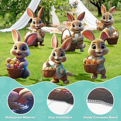 Fröhliche Gartendeko | Niedliche Osterhasen-Gartenschilder mit Wetterfestem Material | Perfekte Frühlingsdekoration für Ostereiersuchen 3