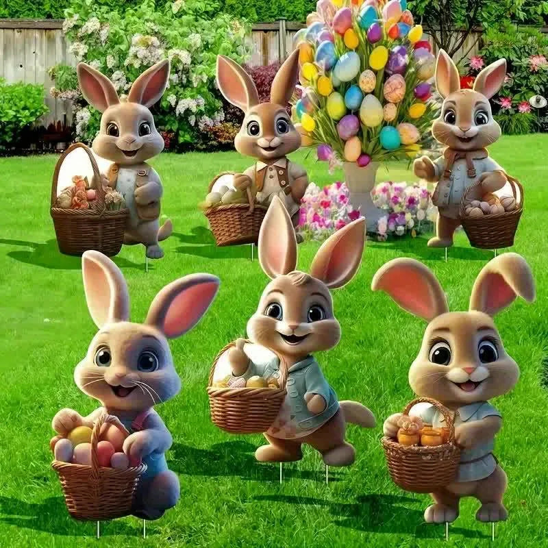 Fröhliche Gartendeko | Niedliche Osterhasen-Gartenschilder mit Wetterfestem Material | Perfekte Frühlingsdekoration für Ostereiersuchen 4