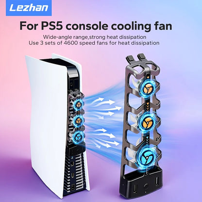 Gaming Zubehör | Dreifacher Lüfter für PS5 mit RGB-LED-Beleuchtung | Anpassbare Luftzirkulation für optimales Gaming 4