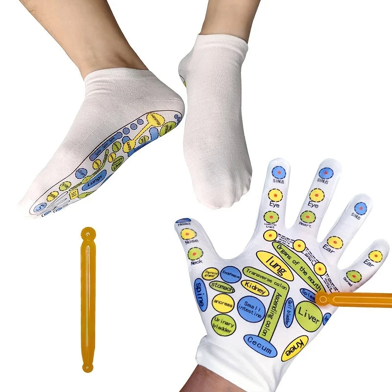 Gesundheitsfördernde Reflexzonen-Socken und -Handschuhe mit Druckpunktanleitung | Entspannende Selbstmassage für Hände und Füße 6