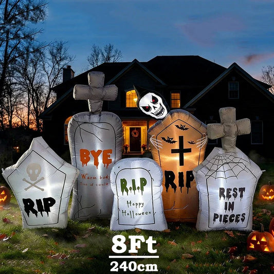Gruselige Halloween Deko | Aufblasbares Friedhofs-Set mit Beleuchtung | Perfekte Dekoration für Halloween im Vorgarten 1