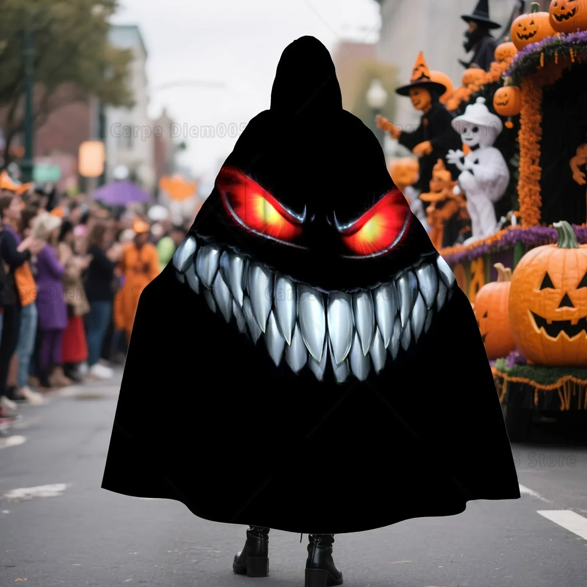 Gruseliger Umhang | Nightmare Grin Kostümumhang mit Leuchtenden Augen | Perfekt für Halloween und Kostümpartys 1
