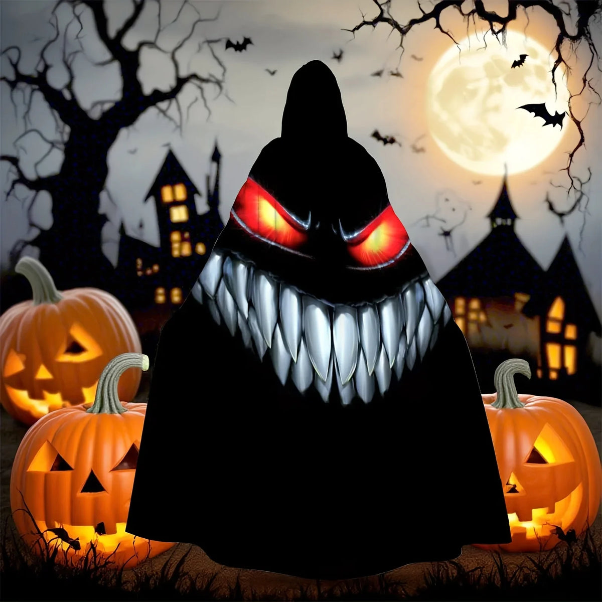 Gruseliger Umhang | Nightmare Grin Kostümumhang mit Leuchtenden Augen | Perfekt für Halloween und Kostümpartys 5