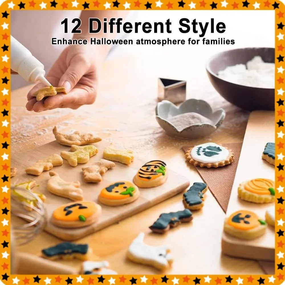 Halloween-Ausstechformen-Set | Edelstahlformen für kreative Halloween-Kekse | 12 gruselige Designs für Spaß beim Backen 3