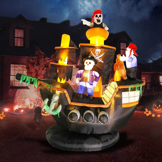Halloween-Dekoration | Aufblasbares Piratenschiff mit LED-Beleuchtung | Gruselige Gartendekoration für unvergessliche Halloween-Partys 1
