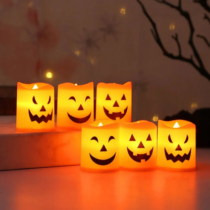 Halloween-Dekoration | LED-Kerzen-Set mit Kürbisgesichtern | Flammenlos für Gruselige Atmosphäre 1