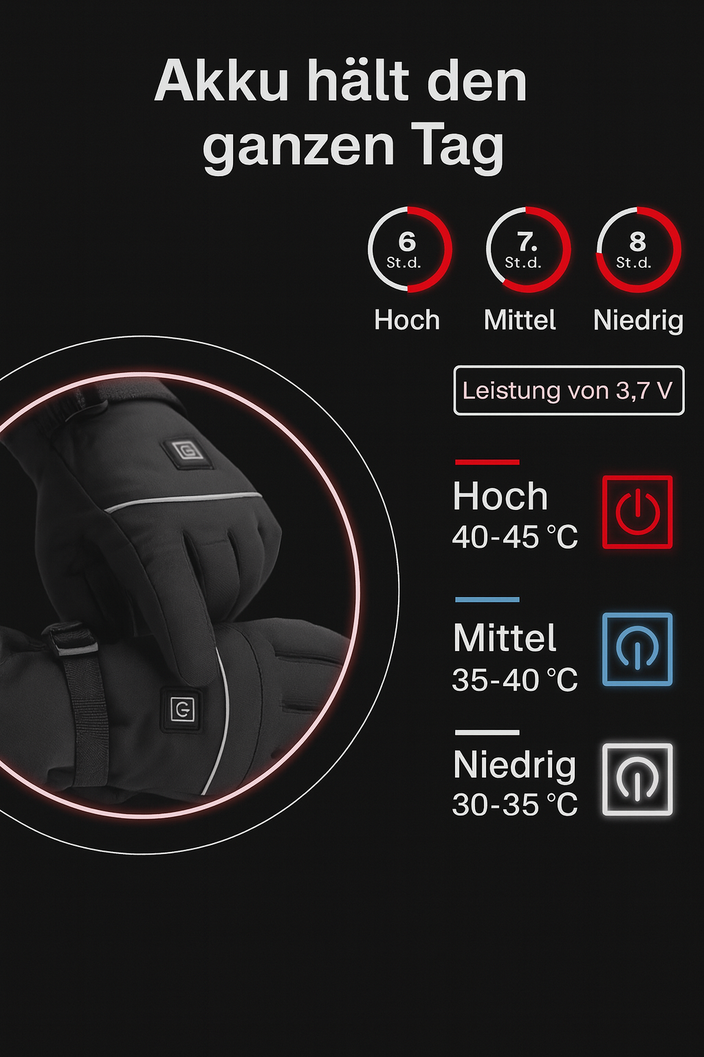 Beheizte Winter Handschuhe, Wasserdicht mit Touchscreen – Wiederaufladbare Thermo-Handschuhe aus Nylon & PU für Damen und Herren