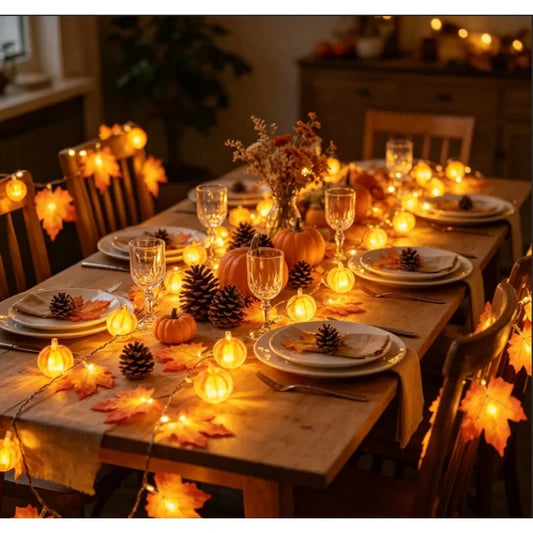 Herbstliche Lichterkette | Kürbis-Ahorn-Design mit Warmem LED-Licht | Flexible Dekoration für Gemütliche Herbstabende 1