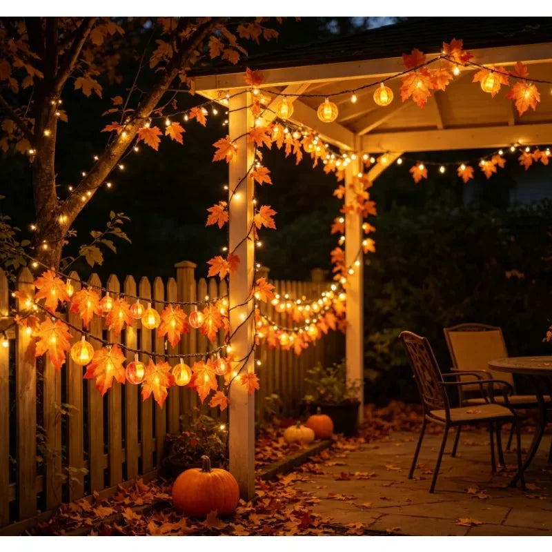 Herbstliche Lichterkette | Kürbis-Ahorn-Design mit Warmem LED-Licht | Flexible Dekoration für Gemütliche Herbstabende 2