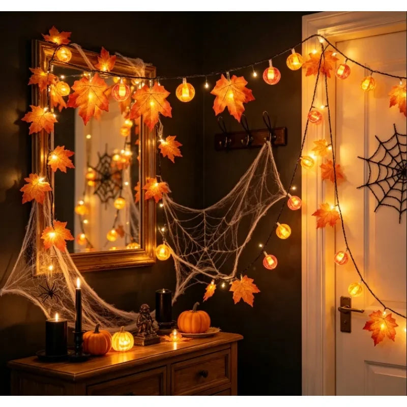 Herbstliche Lichterkette | Kürbis-Ahorn-Design mit Warmem LED-Licht | Flexible Dekoration für Gemütliche Herbstabende 4