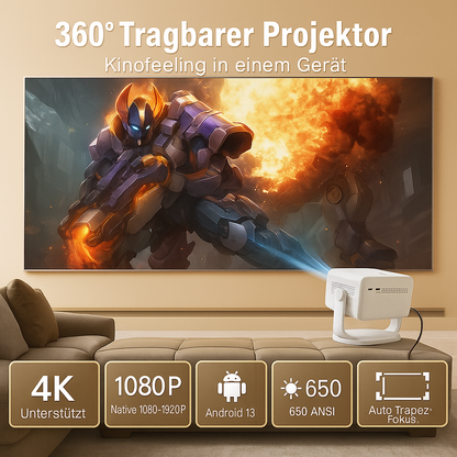 CineBeam – Tragbarer Smart-Projektor mit 4K-Support, Android 11, 1080P & 650 ANSI