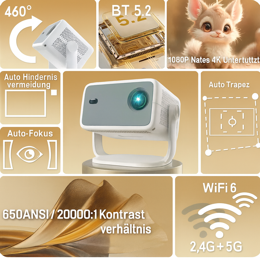 CineBeam – Tragbarer Smart-Projektor mit 4K-Support, Android 11, 1080P & 650 ANSI